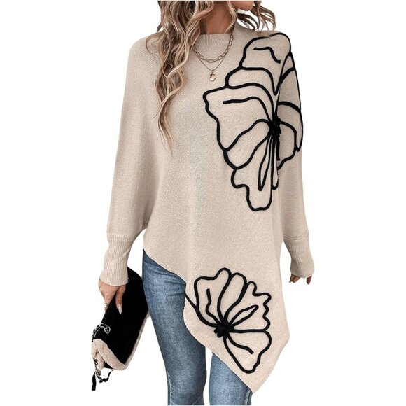 Women's Knit Poncho Sweater X-Large Asymmetrical Hem Casual Fall Trendy - Picture 1 of 6